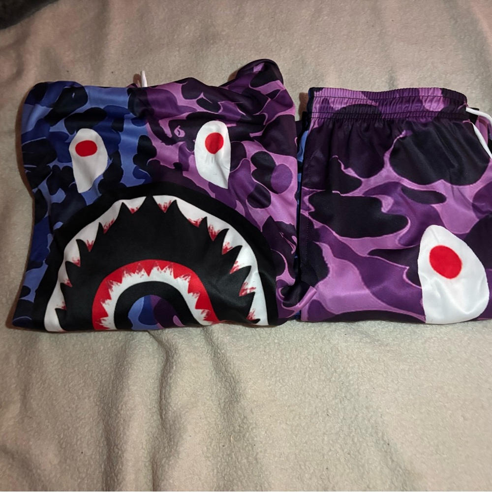 Like “Bape” Blue and Purple Camo Shark Hoodie hoodie and pants - Picture 3 of 3